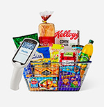 A shopping basket filled with various groceries