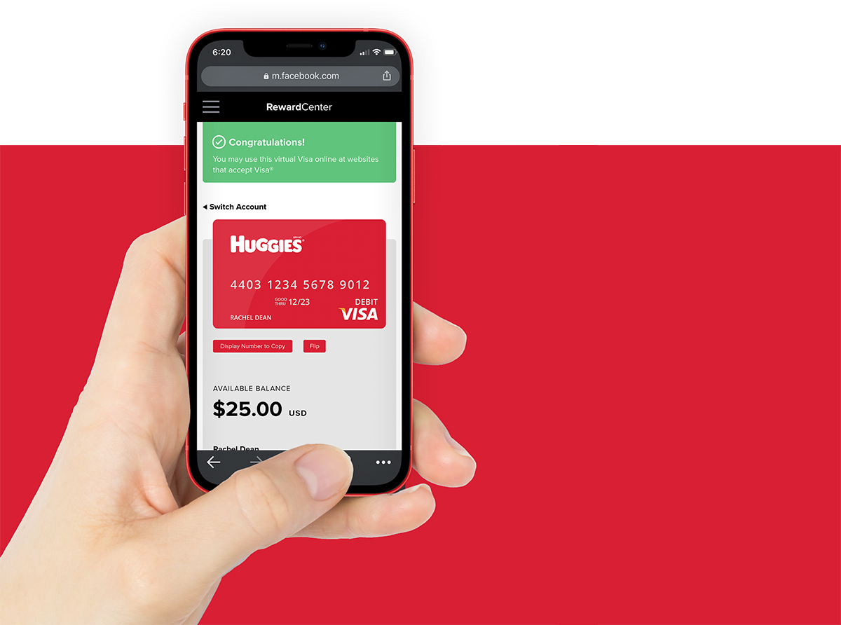 huggies virtual visa branded
