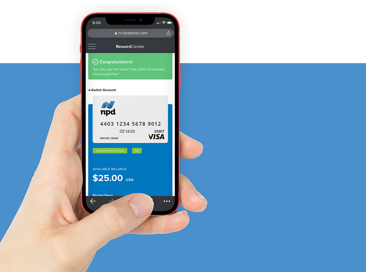 npd virtual visa in reward center