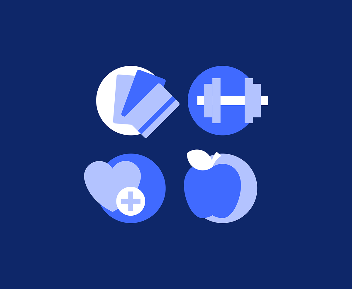 cards, health, apple and fitness icons